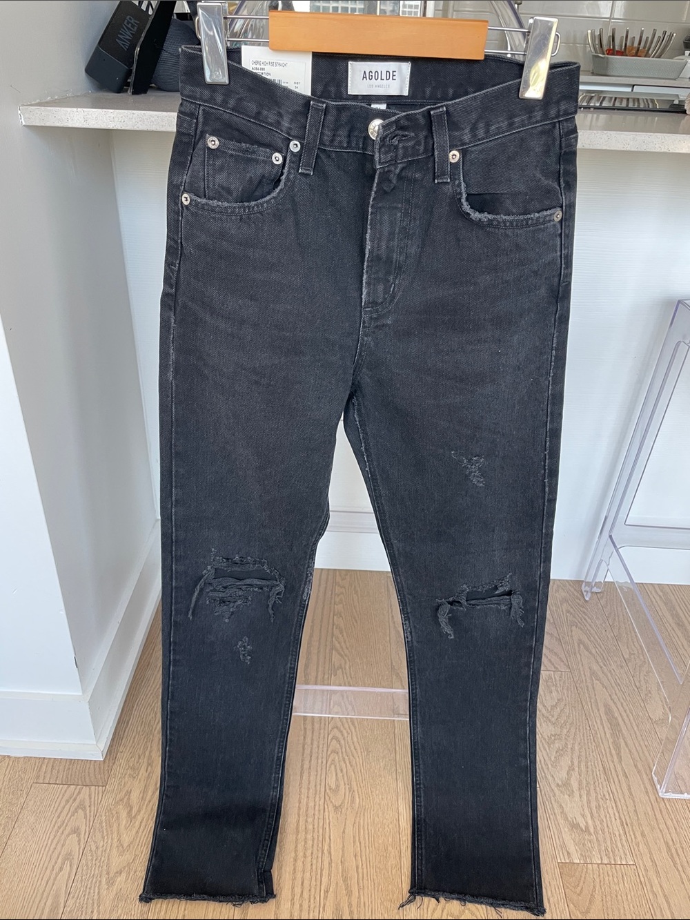 AGOLDE women Cherie high rise Black Distressed straight Jeans